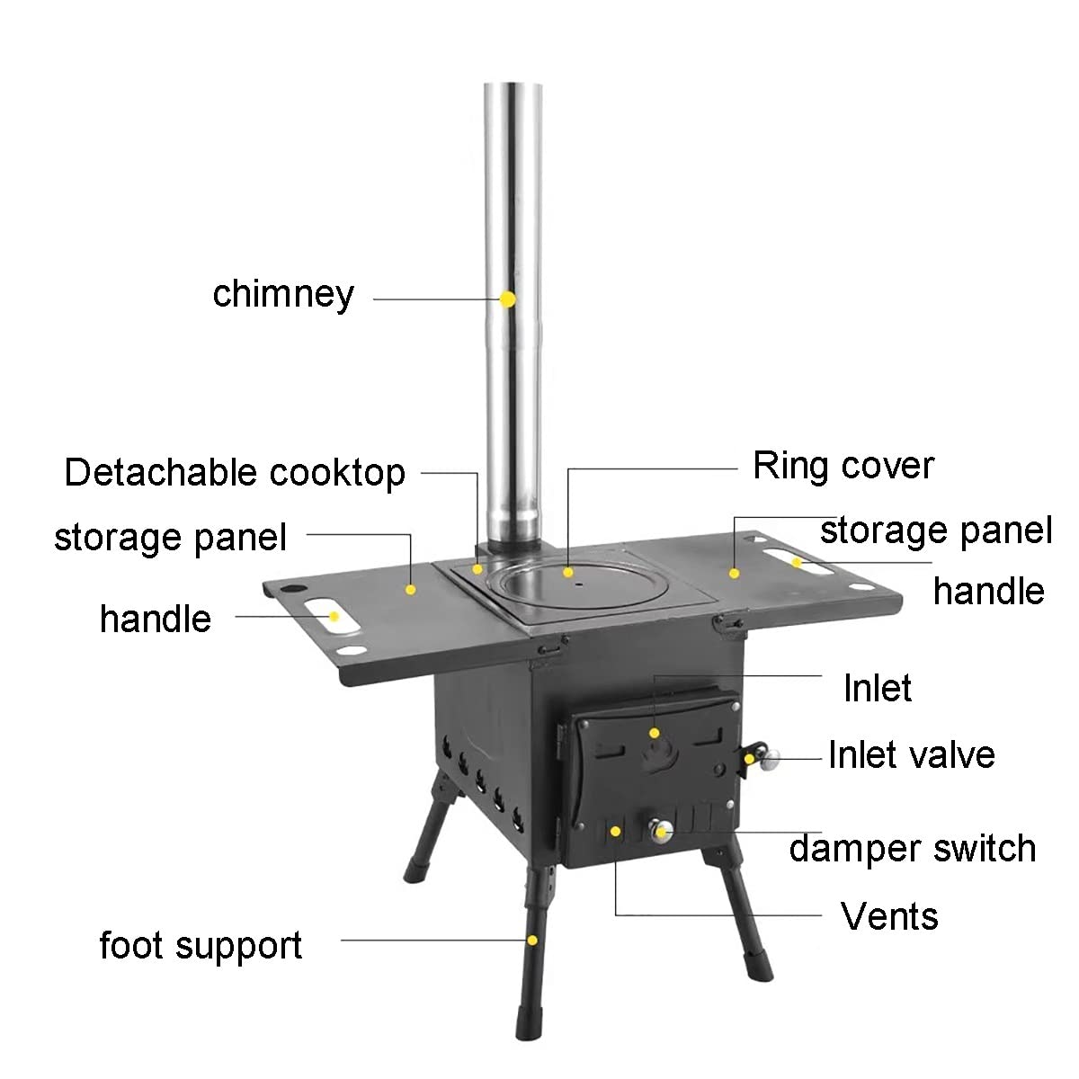 Poêle à Bois Portable, réchaud de Camping extérieur, réchaud de Tente, Gril en Acier Inoxydable et tuyaux de cheminée, Pliable avec Sac de Transport, pour la randonnée, Sac à Dos, Barbecue