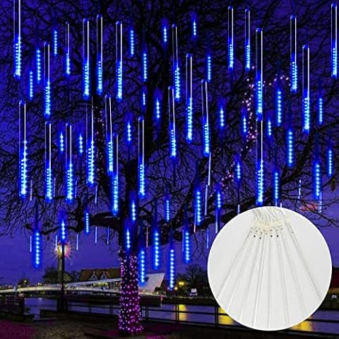 CORESLUX Meteor Shower Rain Lights, Meteor Lights with 50cm 8 Tubes, Led Falling Raindrop String Lights for Christmas Weding Holiday Party Patio Decoration (Blue) Cover