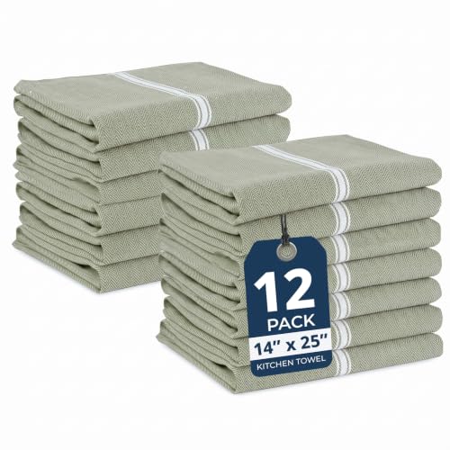 Image of LANE LINEN 100% Cotton Kitchen Towels for Cleaning 12PC - Olive Chambrey