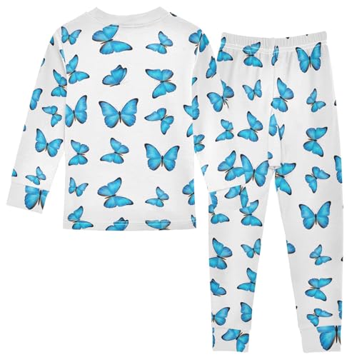 Blue Butterflies White Fall Outfit Baby 18M Footless Tee and Pant 2-piece Set2