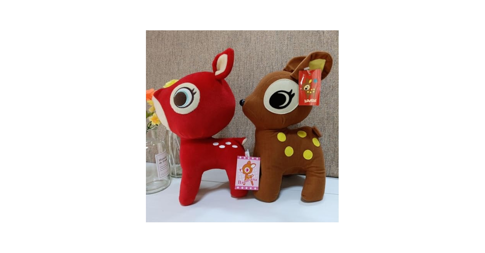 赤のバンビアーナと茶のLOVELYぬいぐるみ レトロ希少 Amazon.co.jp: 赤のバンビアーナと茶のLOVELYぬいぐるみ レトロ