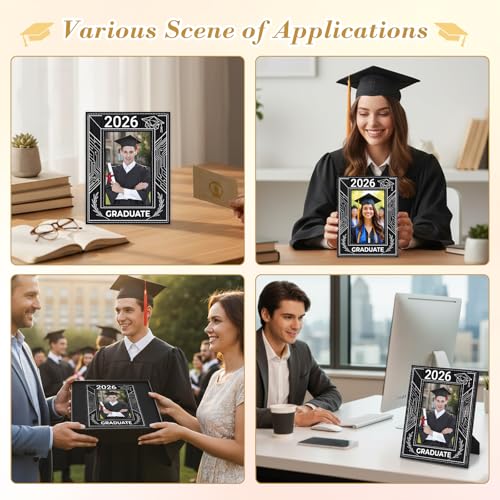 Image of FLYAB 2026 Graduation Picture Frame Class of 2026 Graduation Gifts Black Picture Frame 4X6 UV Embossed Graduate Photo Frame for Him Her High School College Senior Memory Keepsake Modern Vertical Tabletop Display