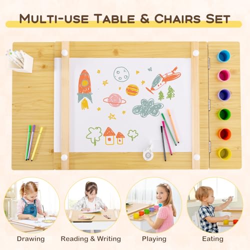 Costzon-3-in-1-Kids-Table-and-Chair-Set-Wood-Art-Table-Easel-Set-with-2-Chairs-6-Storage-Bins-Paper-Roller-Paint-Cups-for-Draw-Write-Play-Arts-Crafts-Toddler-Table-and-Chair-Set-Natural Costzon 3 in 1 Kids Table and Chair Set Wood Art Table Easel Set with 2 Chairs 6 Storage Bins Paper Roller Paint Cups for Draw Write Play Arts Crafts Toddler Table and Chair Set Natural