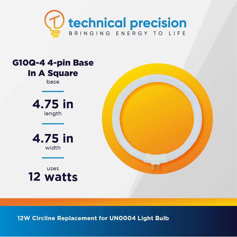 Technical Precision 12W Circline Replacement for Daylight Un0004 Light Bulb T4 Circular 12W G10Q Fluorescent Bulb - Daylight - 1 Pack