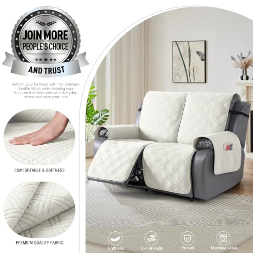 Image of TAOCOCO Waterproof Loveseat Recliner Covers Non Slip for Reclining 2 Seater | 100% Waterproof & Washable Split Couch Cover for Dogs & Pets, 2-Piece Recliner Chair Covers with Straps & Pockets, Ivory
