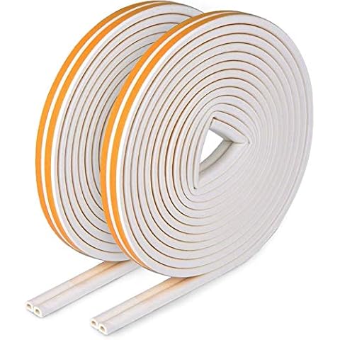 Weather Strip Tape, Doors Windows Draught Excluder Anti-Collision Self-Adhesive Rubber D Type EPDM Foam Seal Soundproofing Draft Stopper [2 Pack], Yellow/White, Total 12m Cover