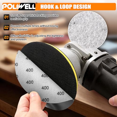 image for POLIWELL 6 Inch (150mm) 400 Grit Sanding Discs, Waterproof Hook & Loop