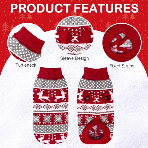 Kiiwah Dog & Cat Christmas Jumper, Warm Knitted Pullover Turtleneck Sweater for Small Pets (L), Red, White, Grey, Large - Image 4