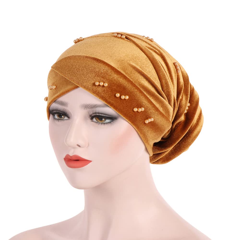 JDYaoYing Turban Head Wrap Scarfs Velvet Pearl Headwear for Women Floral Beanie Cap Hair Cover Hat