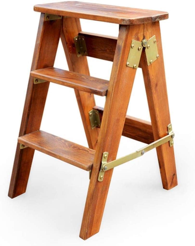 Tabouret 3 marches en Bois Massif avec 3 marches et Coussinets antidérapants pour Enfants et Tout-Petits, marchepied de Cuisine Pliant 60cm (Couleur : B)
