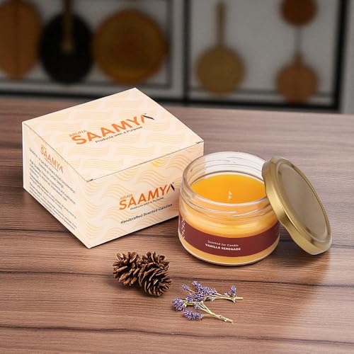 Image of ArunaSAAMYA Handcrafted Vanilla Scented Jar Candle I Refreshing Fragrance(Vanilla Serenade) I Pack of 1 I 120 GMS I Upto 40 Hours Burn Time
