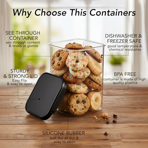 Image of Plastic Airtight Containers Set For Kitchen Storage And Containers Box For Pantry Organization And Container (1100ml, Black And Transparent) Set of 6