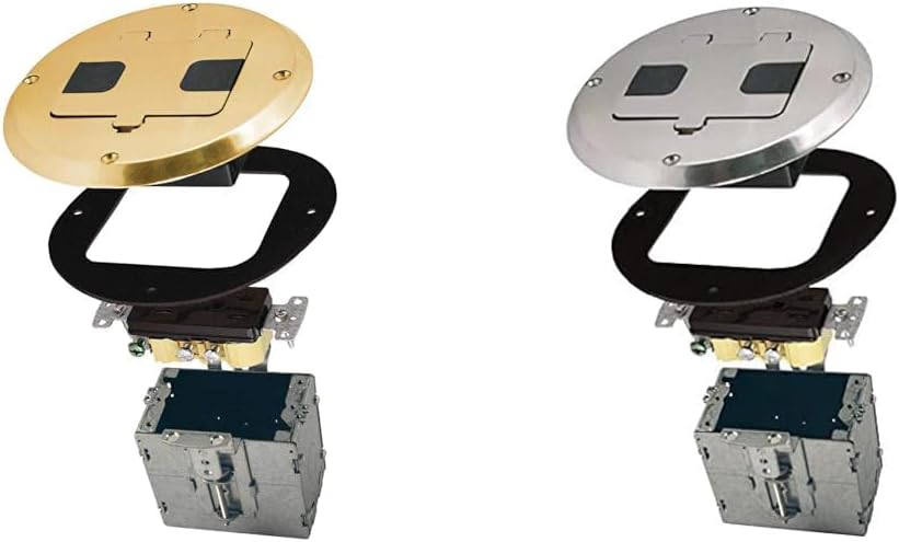 Hubbell-Raco 6239 Floor Kit with Recessed Duplex 15A TR Device and Adjustable Steel Box, 1-Gang, Brass & Hubbell-Raco 6239 Floor Kit with Recessed Duplex 15A TR Device and Adjustable Steel Box, 1-Gang