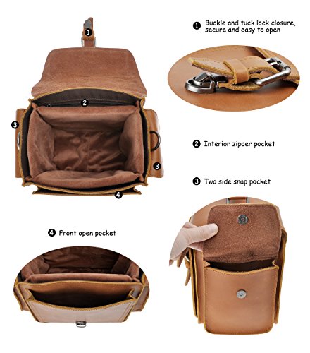 ZLYC Vintage DSLR SLR Tasche Abnehmbare Stoßfest Polster Echtleder Kameratasche Messenger Bag(Braun),M – Bild 6