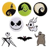 Kirako 8Pcs Halloween Nightmare Christmas Embroidered Patches Jack and Sally Sew on/Iron on Applique Repair Patch DIY Craft Accessories for Clothing Jackets Jeans Pants Dress Backpack Hat