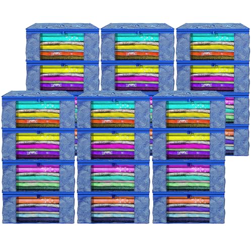 Image of Kuber Industries (Pack of 24) Saree Covers | Non-Woven Saree Bags | Foldable Storage Bag for Almirah & Wardrobe (9 Inch) Clothes Bag for Women (Lahariya Print) Sari Cover Bags | Blue