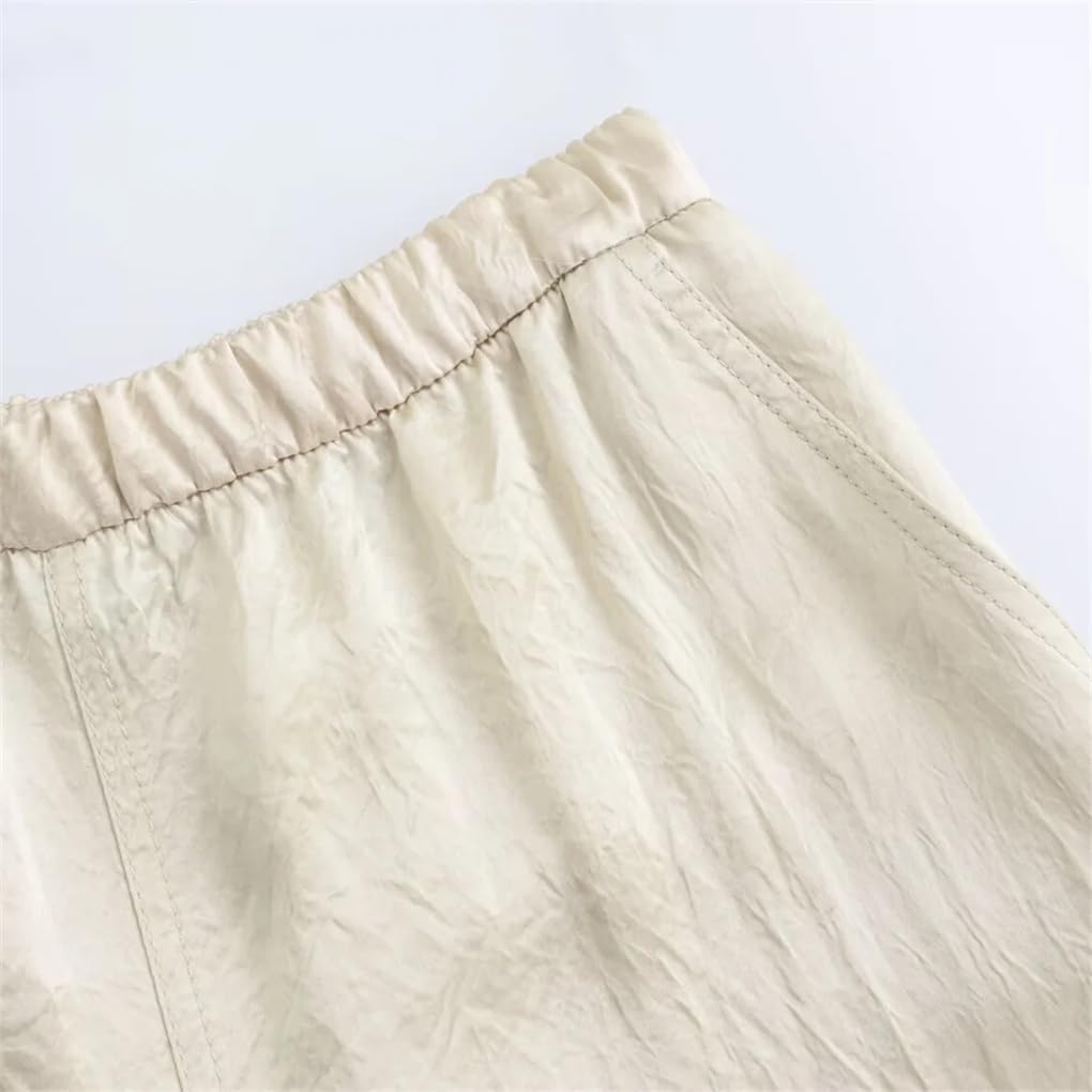 Women's Satin Textured Solid Color Cargo Pants
