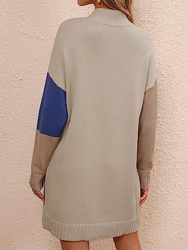 Image of yoeasy Women's Color Block Knit Tunic Sweater Dress Crew Neck Long Sleeve Mini Tunic Pullover Sweater