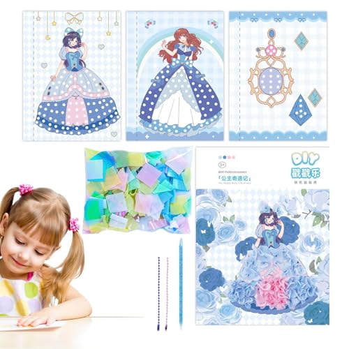 Arte de empuje para niños, tela de arte frenesí | Activity Craft Drawing Book con Tema de Princesa - Kit de papel de arte de tela para niños, conjunto de libros de pintura de juguetes divertidos y col