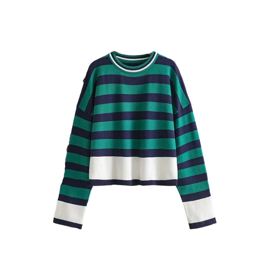 Womens Winter Striped Knitted Pullover Loose Warm Jumper Casual Wear Chunky Striped Sweater