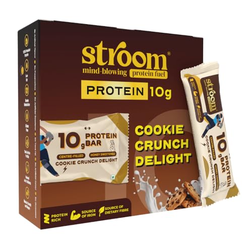 Image of STROOM Asia's First Centre Filled Protein Bars | 10g Protein (6 Bars, 45 Grams Each) | Cookie Crunch Delight | Protein Bars Muscle Growth & Repair | Source of Fibre & Iron | No Artificial colors l 100% Premium Protein