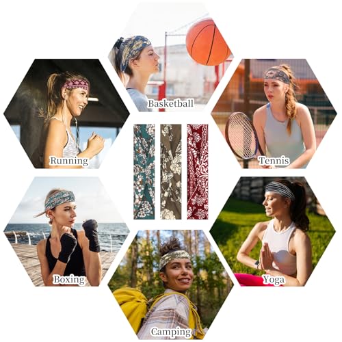 Image of YARIEW 6Pcs Headbands Paisley Bandanas Head Bands Sweat Band Hair Wrap Headwrap Fashion Boho Wide Thick Workout Yoga Elastic Headbands Mens Cooling Running Sports Headband Sweatbands for Women and Men