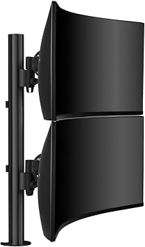 Atdec AWMS-2-LTH75-H-B Dual Stack Heavy Monitor Desk Mount - Flat and Curved up to 49in - VESA 75x75, 100x100 - Tool-Free Adjustable Monitor Height, tilt, pan - Quick Display Release, Black