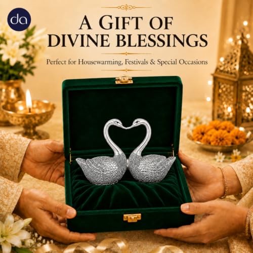 Image of 999 Silver Plated Swan Pair Love Birds Showpiece for Couple | Love Statue with Gift Box for Wedding, Anniversary & Housewarming Gifting | 3.5 Inch