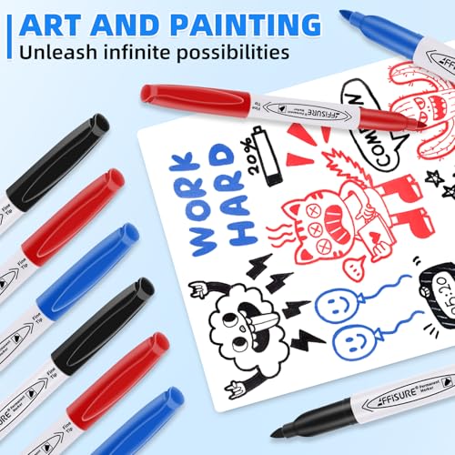 Image of Permanent Markers, Black, Blue, Red, 15 Pack, Fine Point,Assorted Colors Set, Works on Wood, Plastic, Metal, and More, for Adults, Artist, Teacher, Kids
