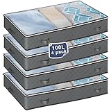 MIXC 4 Stück Unterbett Aufbewahrungsbox, Unterbettkommode, 100L Aufbewahrungsbox mit Deckel, Aufbewahrungstasche, Aufbewahrung und Organisation für Kleidung, Bettdecken, Decken und Bettwäsche