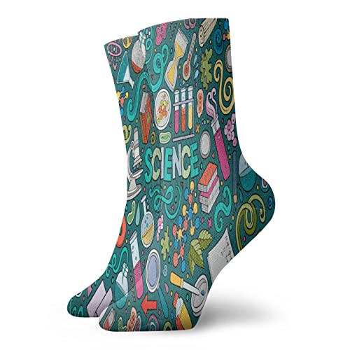 Dibujos Animados Ciencia Temática Objetos Símbolos Crew Calcetines Hombres Mujeres Calcetines Atléticos Transpirable Tab Calcetín 30 cm Cover
