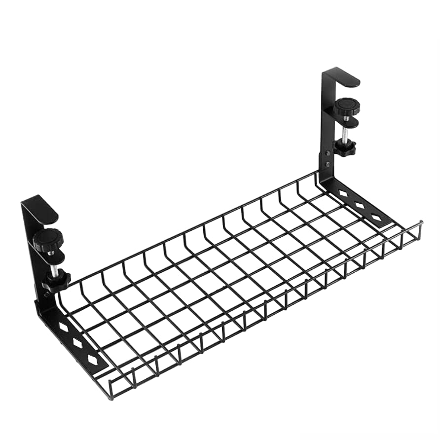 Taca do zarządzania kablami bez wiercenia, pod biurkiem, stojaki na kable i listwy zasilające, łatwa instalacja, czarne, 48 cm, uporządkowane rozwiązanie do przestrzeni roboczej, 4 szt