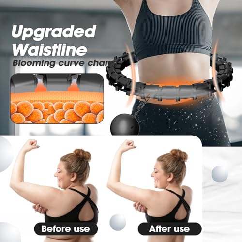 Smart Hoop Reifen Erwachsene Mit Gewicht Kugel,Ultra Leiser Hoola Hoop zum abnehmen Mit 32 Abnehmbaren Segmenten,Hullahub Reifen Zum Abnehmen Max Taillenumfang 165cm (schwarz)