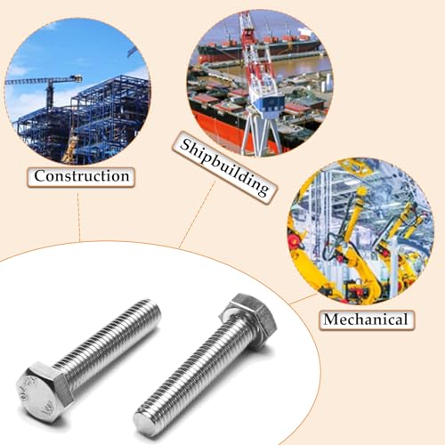 Image of 7PCS M10 Hex Bolts M10x100mm Hex Head Bolts Stainless Steel 304 M10-1.5 Hex Bolt Fully Threaded Hex Tap Bolts Metric Hexagon Head Screw Machine Bolts Right Hand External Hex Drive