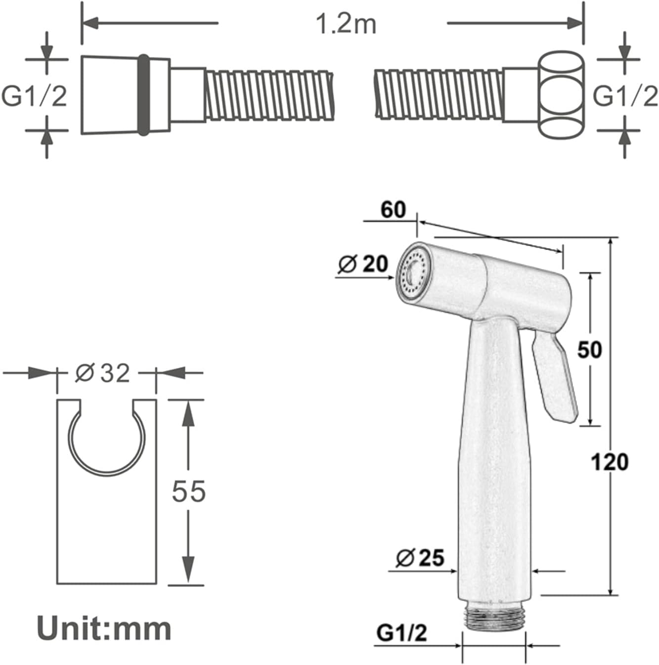 HandheldSprayer for Toilet Brass Baby Cloth Diaper Sprayer Portable Hand Held ToiletSprayer Head withHose and Bracket, for Feminine Wash, Easy to Install,Black(Brushed) image 5