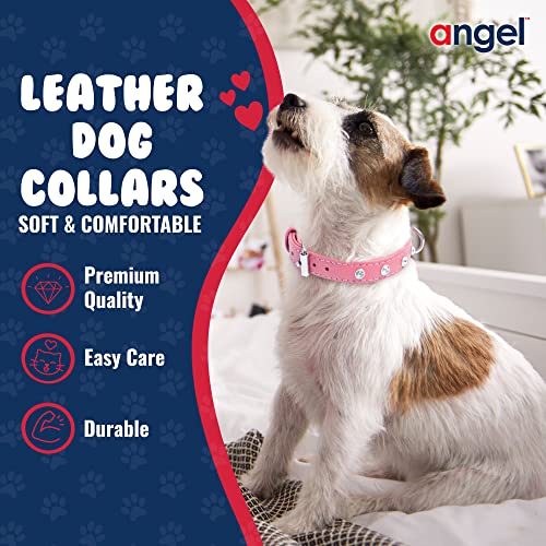 Angel Pet Supplies - Athens Dog Collar, Leather W/Rhinestones Collar For Dogs, Sturdy Dog Collar For Small Dogs To Large Dogs, With 2 D-Rings, Bubblegum Pink Collar, 16 X ¾ Inches #TOP1