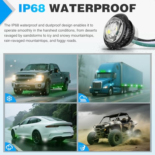 Image of Nilight 3 /4 Inch Dual Color Marker Light Green and White Clearance Lights | 10PCS Auxiliary Side Lamp w /3 Pin Plug IP68 Waterproof Fits Trailers Trucks Campers RVs ATVs UTVs