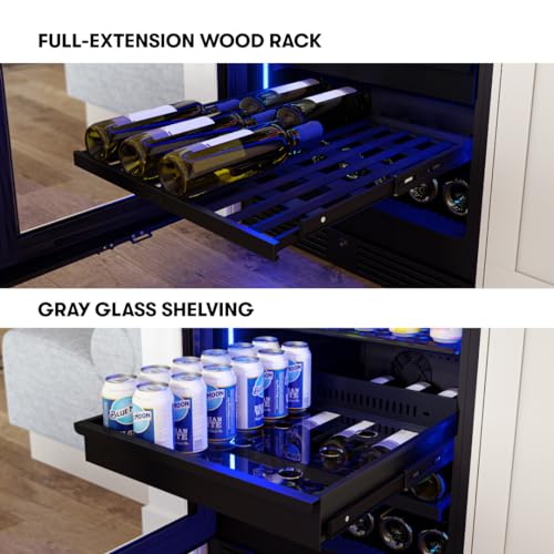 Image of Zephyr 24 Inch Panel-Ready Wine Fridge & Beverage Refrigerator Single Zone Full Size - Tall Wine Cooler Cellars Large Bar Drink Freestanding w /Glass Door - 266x12oz cans & 14x750 ml bottles
