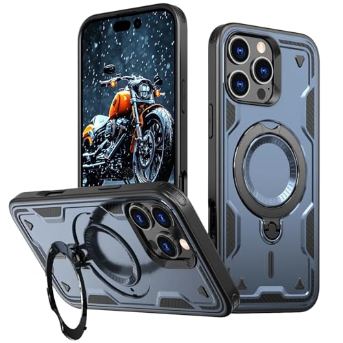 iPhone 15 Plus用ケース マグネット式アップグレード 回転式スタンドホルダー 保護キックスタンドカバー (iPhone 15 Plus用/ブルー)