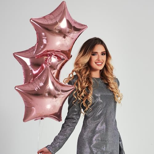Image of MEETINGU Rose Gold Metallic Balloons, 18 Inch Rose Gold Star Mylar Balloons 10 PCS for Wedding, Birthday, Anniversary, Valentine's Day Decorations