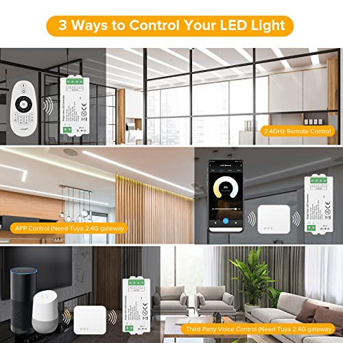 Image of SEZO C01RF 2.4GHz Single Color LED Controller Brightness Adjustable Controlled by RC01RFB RF Remote /Tuya 2.4GHz Gateway for FCOB Single Color LED Strip DC5-24V (Remote /Gateway Not Included)