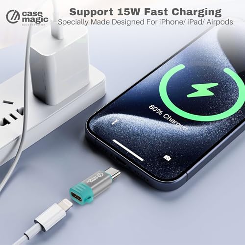 case-magic USB C to Lightning Adapter Converter| 15W Fast Charging, 480Mbps Data Sync, Aluminum Alloy Shell Connector for iPhone 15/16/16 Pro/16... - Image 3