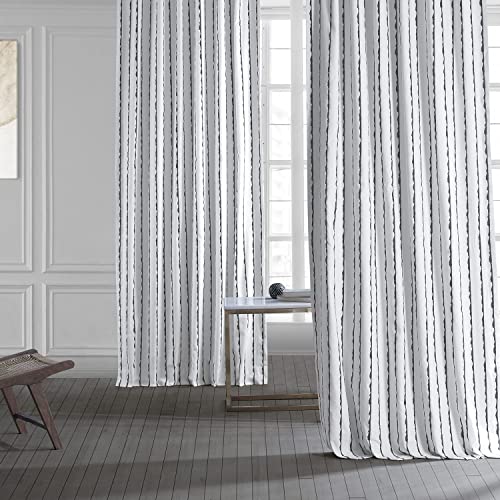 Image of HPD Half Price Drapes PRCT-D213C-96 Sharkskin Printed Cotton Curtain (1 Panel), 50 X 96, Sharkskin Black Stripe