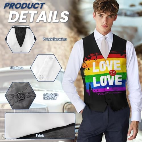 TOADDITDO Flag Print Suit Vest for Men Breathable Daily Vests Soft Athletic Suit Vest Oversized Business Waistcoat 6