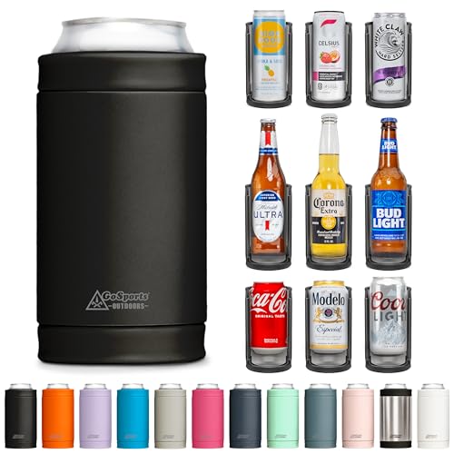 DUALIE 3 in 1 Insulated Can Cooler - Universal Size for 12 oz Cans, Slim Cans, and Bottles - Black
