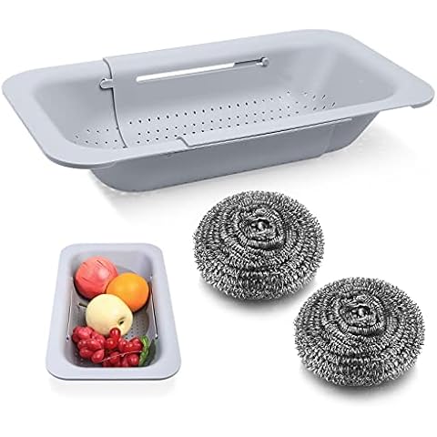 Escurridor Plegable de Cocina Extensible con Colador y 2 Cepillos de Acero Cover