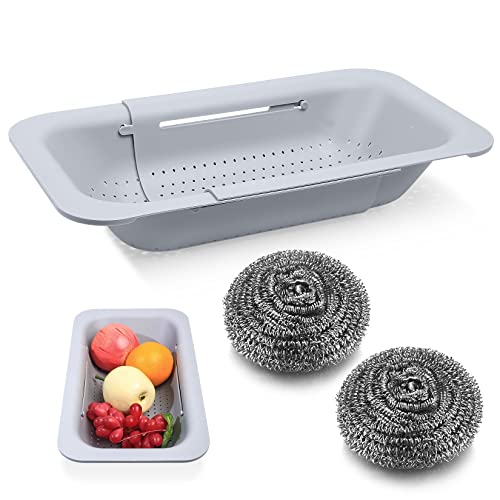 Passoire Pliante pour Dessus D'évier, Panier de Filtre Réglable pour Fruits et Légumes, Panier de Lavage Extensible Jusqu'à 19,5', Pliable Panier de Vidange de Cuisine