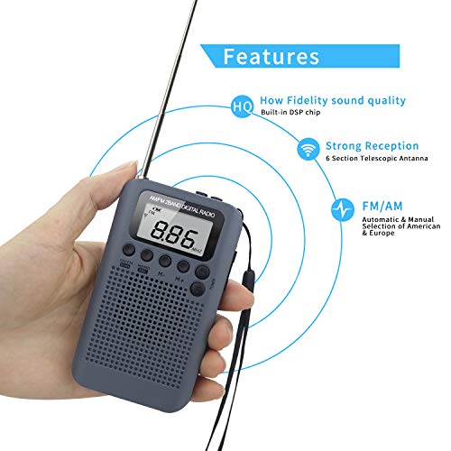 Tragbares Radio Mini FM/AM Stereo Digital Radio mit Kabel Portable Radio mit Kopfhörer und Eingebauten Lautsprechern… - Image 3