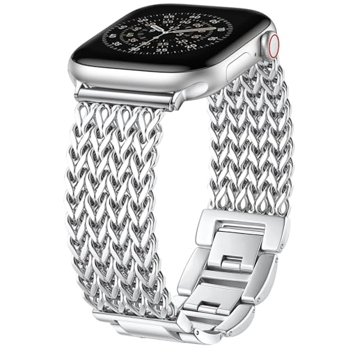 Image of Metal Band Compatible with Apple Watch Bands for Women 40mm 41mm 42mm 38mm 44mm 45mm 46mm 49mm, Dressy Stainless Steel Link Bracelet, Designer Strap for iWatch Series 11 /SE /10 /9 /8 /7 /6 /5 /4 /3 /2 /1 /Ultra