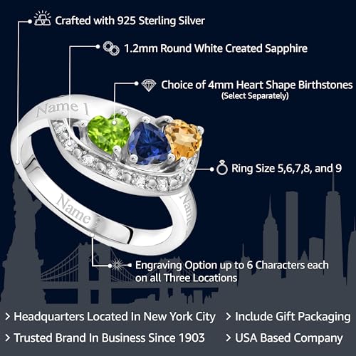 Gem Stone King 925 Sterling Silver Customized and Personalized Engagement Promise Name Engraved 3 Heart Shape 4MM Gemstone Birthstone Ring For Her Women2